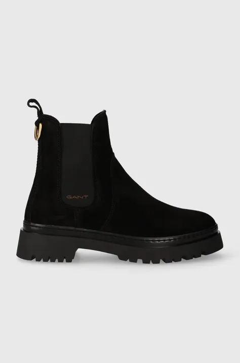 Semišové kotníkové boty Gant Aligrey dámské, černá barva, na plochém podpatku, 27553441.G00