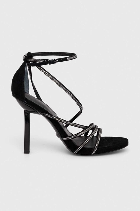 Guess sandale din piele intoarsa AXEN culoarea negru, FL7AXE SUE03