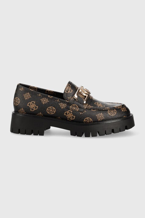 Guess mocasini ILARY femei, culoarea maro, cu platformă FL7ILR FAL14