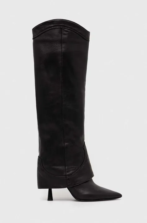 Usnjeni elegantni škornji AGL LETIZIA BOOT ženski, črna barva, D247509PCSOFTY0000