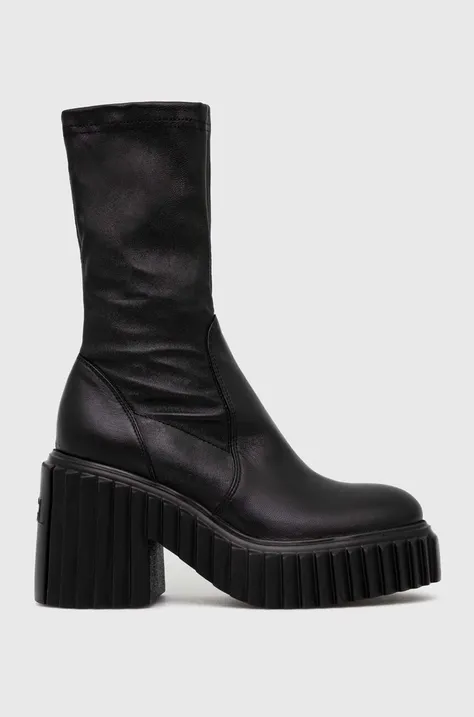 Kožené členkové topánky AGL TIGGY STRETCH dámske, čierna farba, na podpätku, D263522PGK06891013