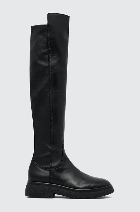 Kožené kozačky AGL ALISON R BOOT dámské, černá barva, na plochém podpatku, D721586PWK06891013