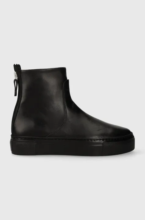 Kožené členkové topánky AGL MEGHAN BOOTIE dámske, čierna farba, na platforme, D925503PGKV0191013