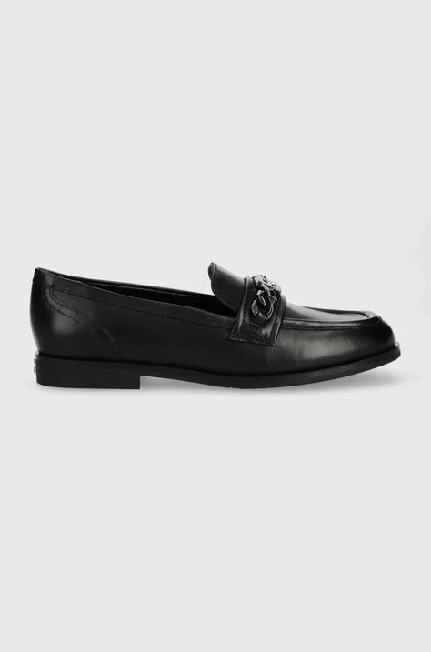Kožne cipele Guess FL7VIC LEA14 VICTER za žene, boja: crna, ravni potplat, VICTER, FL7VIC LEA14