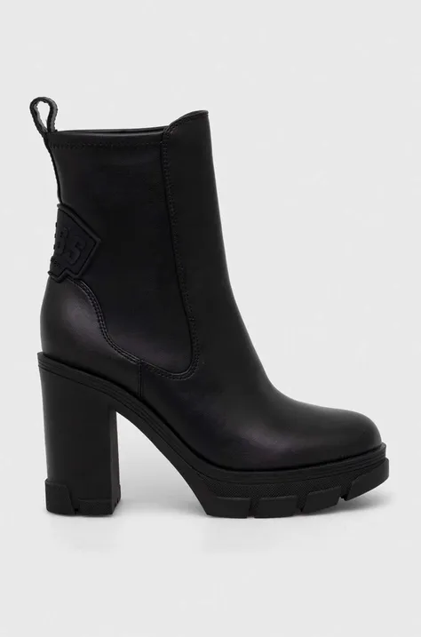 Členkové topánky Guess XENO dámske, čierna farba, na podpätku, FL7XNO ELE10