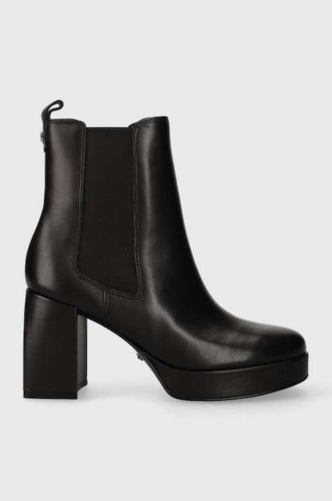 Guess ghete chelsea de piele WILEY femei, culoarea negru, cu toc drept, FL7WLY LEA10