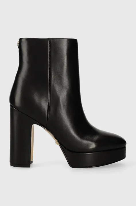 Kožené členkové topánky Guess TEMELA dámske, čierna farba, na podpätku, FL7TML LEA10