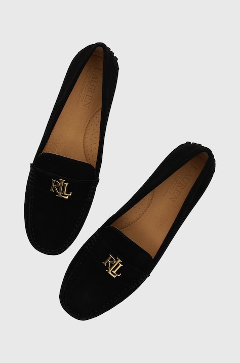 Lauren Ralph Lauren Semišové mokasíny Lauren Ralph Lauren Barnsbury dámské, černá barva, na plochém podpatku, 802821629018