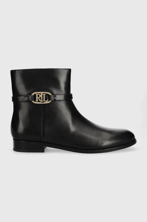 Lauren Ralph Lauren cizme de piele Briela femei, culoarea negru, cu toc plat, 802912273001