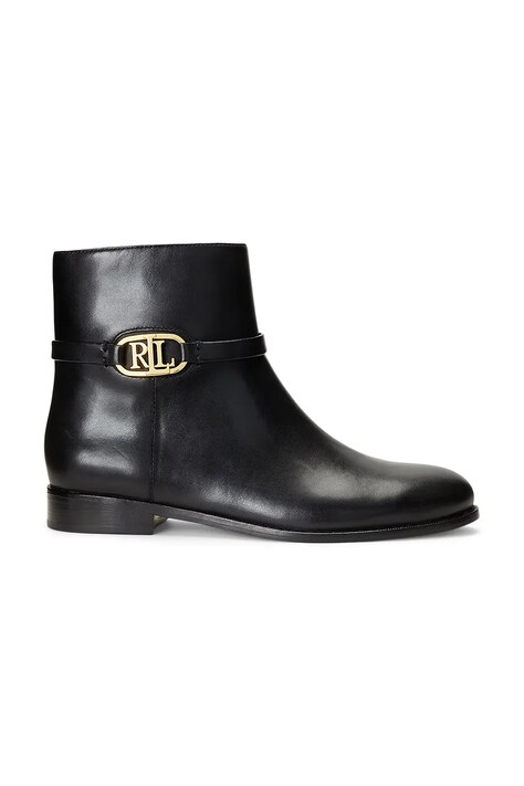 Lauren Ralph Lauren botki skórzane Briela damskie kolor czarny na płaskim obcasie 802912273001