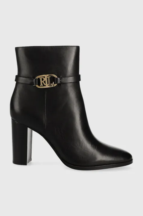 Kožené členkové topánky Lauren Ralph Lauren Maxie dámske, čierna farba, na podpätku, 802912277003