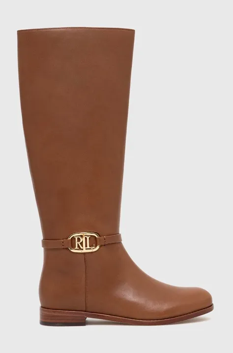 Шкіряні чоботи Lauren Ralph Lauren Bridgette жіночі колір коричневий на плоскому ходу 802908350001