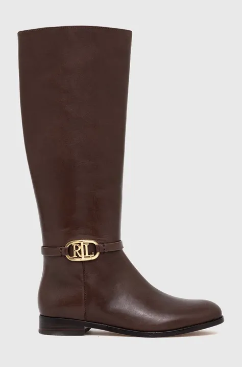 Шкіряні чоботи Lauren Ralph Lauren Bridgette жіночі колір коричневий на плоскому ходу 802908350003