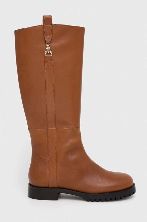 Кожаные сапоги Patrizia Pepe женские цвет коричневый на плоском ходу 8Y0052 L078 B757