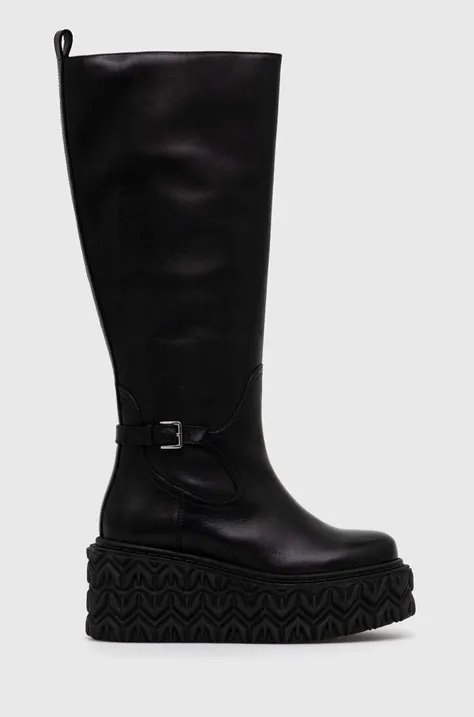 Δερμάτινες μπότες Patrizia Pepe γυναικείες, χρώμα: μαύρο, 8Y0057 L078 K103