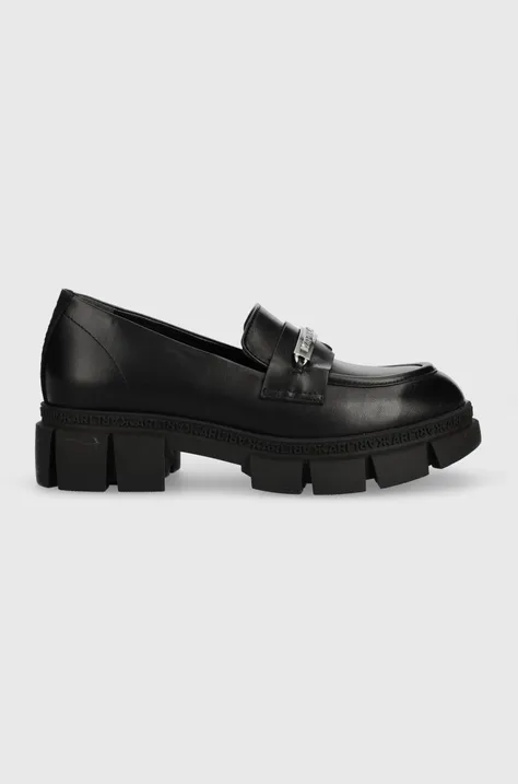 Kožne mokasinke Karl Lagerfeld ARIA za žene, boja: crna, s platformom, KL43210