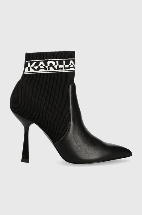 Členkové topánky Karl Lagerfeld PANDARA dámske, čierna farba, na vysokom podpätku, KL31353
