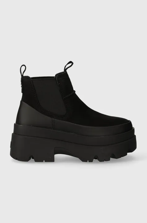 Замшевые ботинки UGG Brisbane Chelsea женские цвет чёрный на платформе слегка утеплённые 1143842