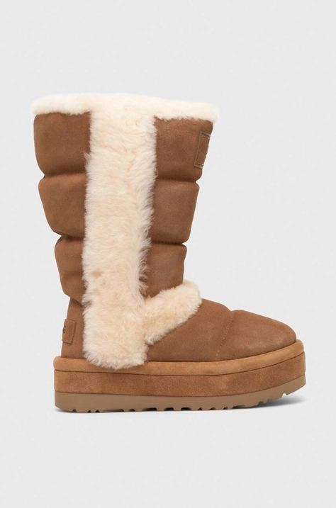 Snežke iz semiša UGG Classic Chillapeak Tall rjava barva, 1145990