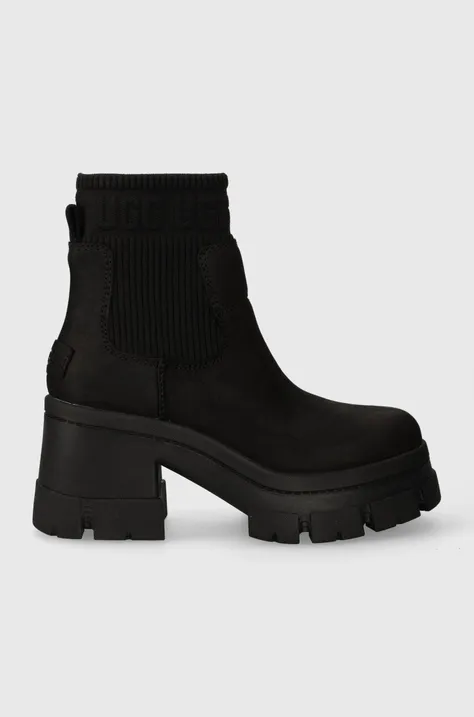 Semišové topánky chelsea UGG Brooklyn Chelsea dámske, čierna farba, na podpätku, 1148730