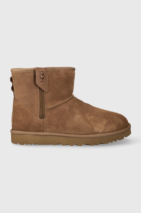 UGG cizme de zapada din piele intoarsa Classic Mini Bailey Zip culoarea maro, 1151230