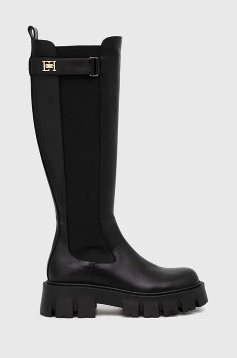 Δερμάτινες μπότες Elisabetta Franchi γυναικείες, χρώμα: μαύρο, SA23B37E2 F3SA23B37E2