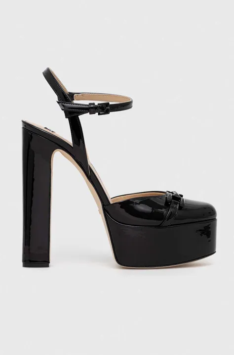Кожени обувки с дебел ток Elisabetta Franchi в черно с висок ток с отворена пета SA85B36E2