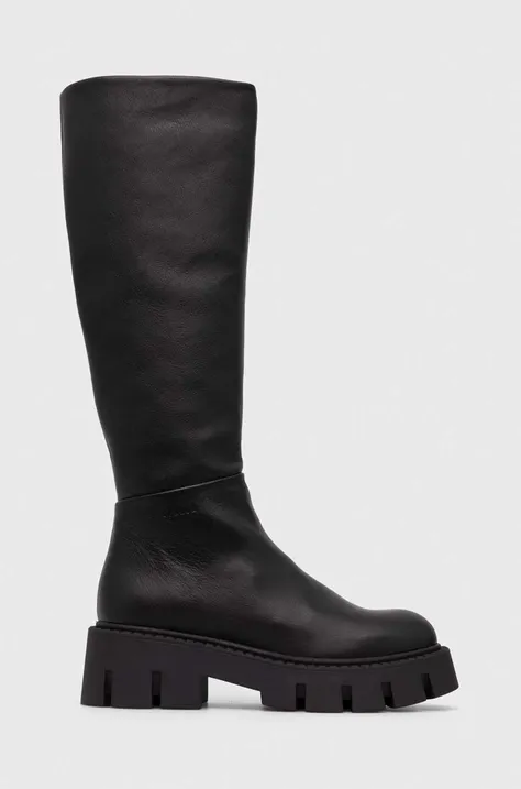 Шкіряні чоботи Copenhagen жіночі колір чорний на плоскому ходу CPH138 vitello