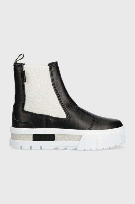 Кожаные полусапоги Puma Mayze Chelsea Winter Wns женские цвет чёрный на платформе слегка утеплённый