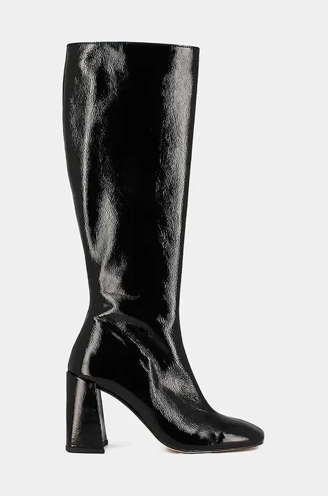 Usnjeni elegantni škornji Jonak VAGUE VERNIS PLISSE ženski, črna barva, 3300083