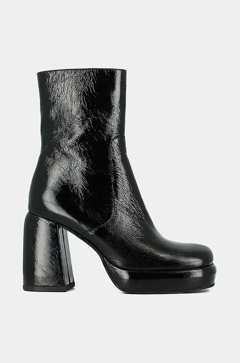 Kožené členkové topánky Jonak DENA CUIR BRILLANT dámske, čierna farba, na podpätku, 3300205