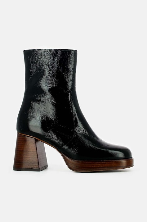 Jonak cizme de piele BRIGAND CUIR BRILLANT femei, culoarea negru, cu toc drept, 6001340