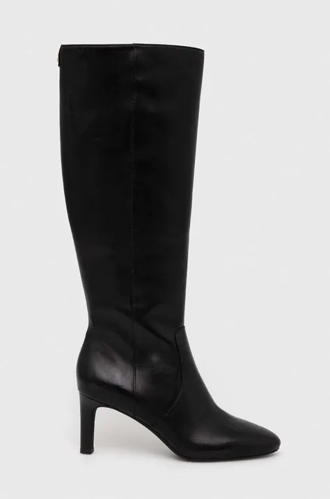 Usnjeni elegantni škornji Lauren Ralph Lauren Caelynn II ženski, črna barva, 802908343002