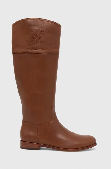 Шкіряні чоботи Lauren Ralph Lauren Justine жіночі колір коричневий на плоскому ходу 802915418001