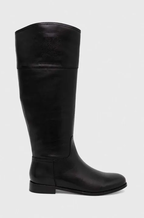 Шкіряні чоботи Lauren Ralph Lauren Justine жіночі колір чорний на плоскому ходу 802915418002