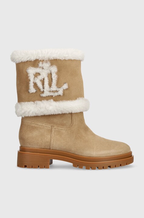 Lauren Ralph Lauren cizme de piele Carter femei, culoarea bej, cu toc drept, 802915440001