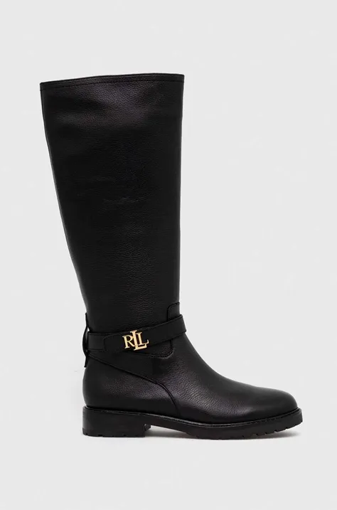 Δερμάτινες μπότες Lauren Ralph Lauren Hallee γυναικείες, χρώμα: μαύρο, 802915444001