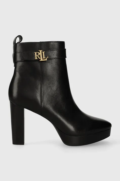 Kožené členkové topánky Lauren Ralph Lauren Maisey dámske, čierna farba, na podpätku, 802916352001