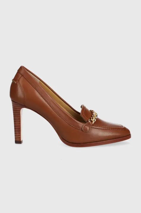 Шкіряні туфлі Lauren Ralph Lauren Colleen колір коричневий каблук блок 802922167001
