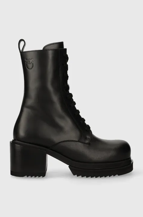 Kožené členkové topánky Pinko Honneger dámske, čierna farba, na podpätku, jemne zateplené, 102330 A0NY Z99