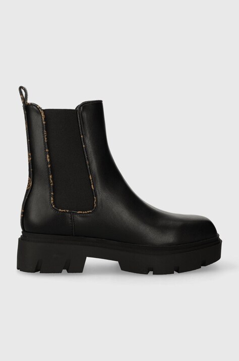 Guess cizme REYON femei, culoarea negru, cu toc plat, FL8REN ELE10