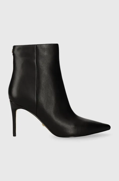 Kožené členkové topánky Guess RICHER dámske, čierna farba, na vysokom podpätku, FL8CHE LEA10