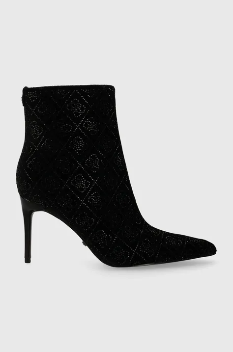 Členkové topánky Guess RICHERN dámske, čierna farba, na vysokom podpätku, FL8RHN FAB10