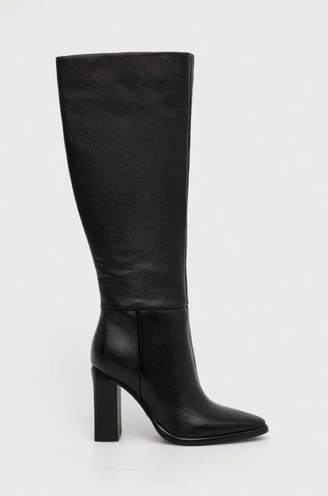 Δερμάτινες μπότες Guess LANNIE γυναικείες, χρώμα: μαύρο, FL8LNN LEA11