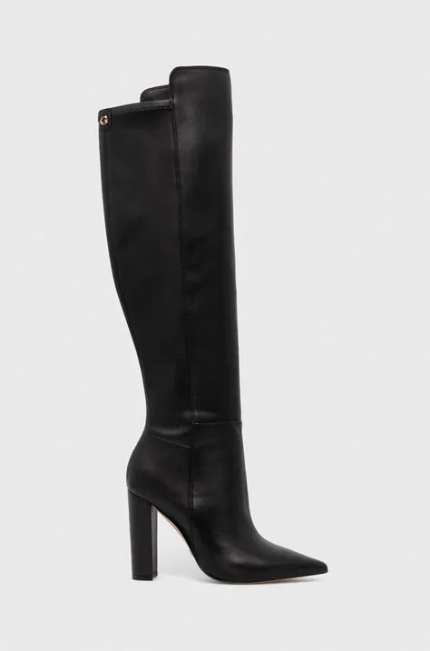 Δερμάτινες μπότες Guess SEVILLA γυναικείες, χρώμα: μαύρο, FL8SEA LEA11