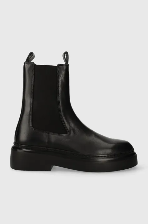 Kožené kotníkové boty GARMENT PROJECT June Chelsea dámské, černá barva, na plochém podpatku, GPW2406