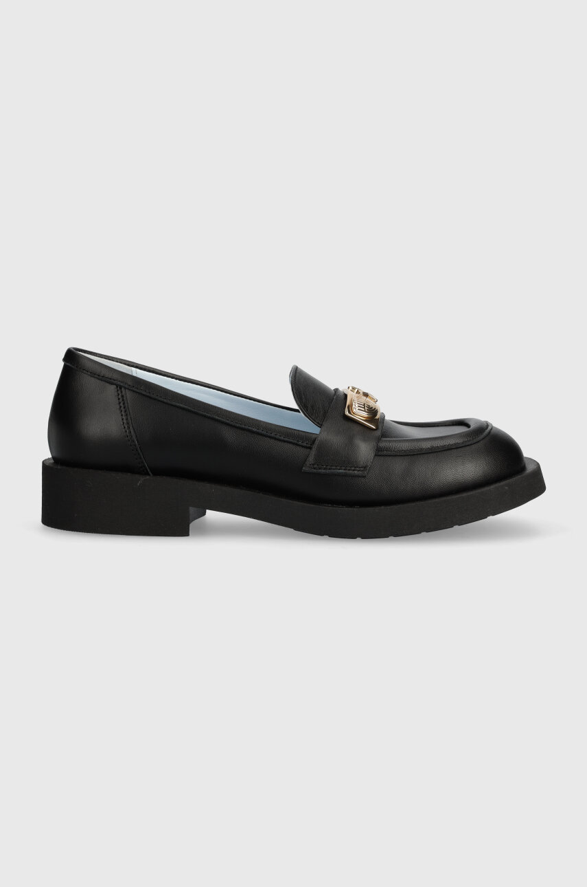 Chiara Ferragni mocasini de piele femei, culoarea negru, cu toc plat, CF3244_001