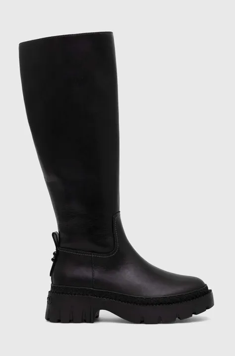Kožne čizme Coach Julietta za žene, boja: crna, ravni potplat, CN097
