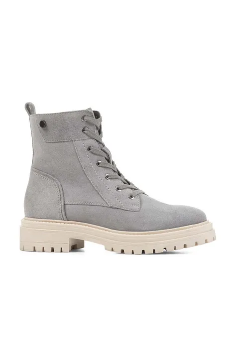 Kožené členkové topánky Geox D IRIDEA C dámske, šedá farba, na plochom podpätku, jemne zateplené, D16HRC 00023 C9371