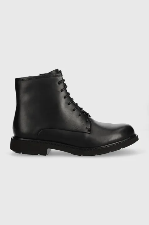 Kožené členkové topánky Camper Neuman dámske, čierna farba, na plochom podpätku, K400245.004